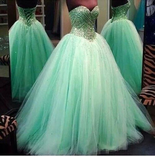 Real Image Prom Dresses Luxury Sparkle Bling Ball Gown Mint Sage Sweetheart Crystals Beads Lace Up Tulle Long Formal Evening Party Gowns Vestidos