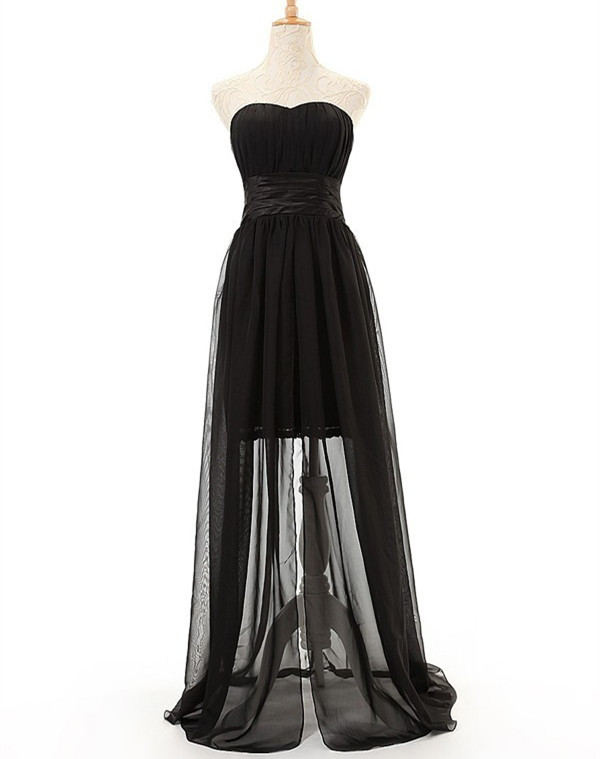 Black Sweetheart Floor Length Mesh Bridesmaid Dress
