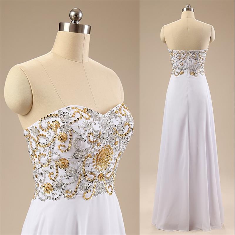 White Sweetheart Floor-length Chiffon Dress - Prom Dress, Bridesmaid Dress, Formal Dress
