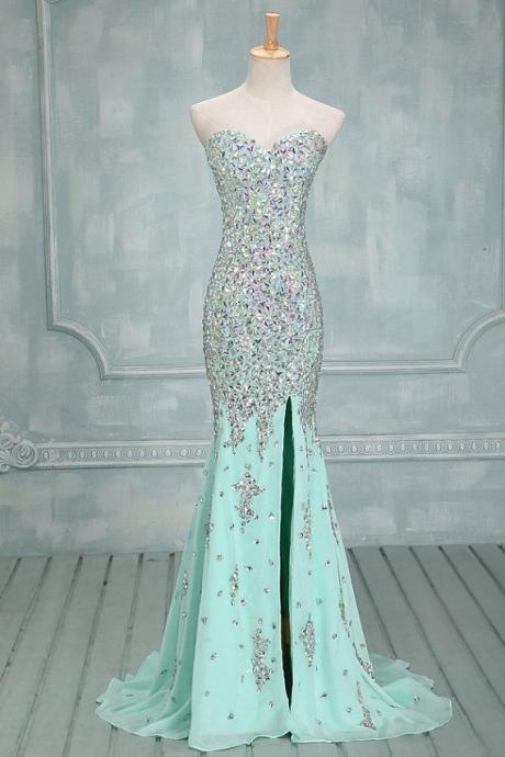 Strapless Sweetheart Mermaid Chiffon Prom Dress with Iridescent Beads Embellishment