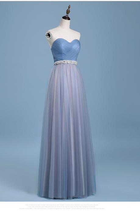 Floor Length Tulle Evening Dress Featuring Ruched Sweetheart Bodice, Lace-up Back Detailing And Crystal Embellished Belt