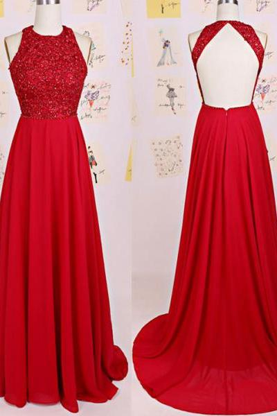 Sexy Prom Dress,charming Prom Dress Red Prom Dress ，o-neck Prom Dress,a-line Prom Dress,chiffon Prom Dress,backless Evening Dresslong Prom
