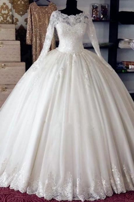 Wedding Dresses, Wedding Gown,princess Wedding Dresses See Through Back Long Sleeves Lace Mermaid Wedding Dresses With Crystal Beaded 2017