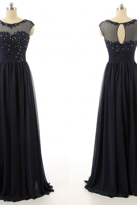 Black Lace Appliques And Beaded Embellished Sweetheart Illusion Floor Length A-line Prom Dress Featuring Keyhole Back, Evening Dress