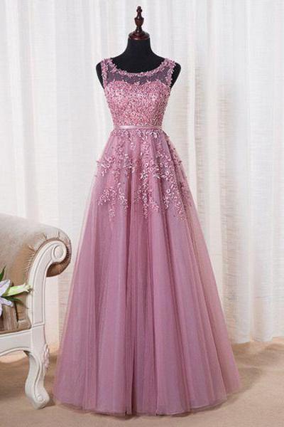 Formal Dress,sexy Prom Dress,a-line Pink Tulle Lace Long Prom Dress,formal Dress,party Gown,wedding Guest Prom Gowns, Formal Occasion