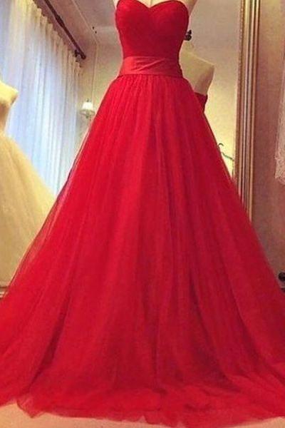 Formal Dresses, Prom Dress,red A-line Sweetheart Tulle Long Prom Dress,evening Dress,formal Gown,wedding Guest Prom Gowns, Formal Occasion