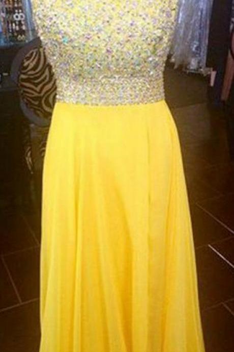 Prom Dress,sexy Arrivals Prom Gown,yellow Prom Dresses With Beads,sexy Evening Gowns,a Line Formal Dresses,yellow Prom Dresses,wedding Guest
