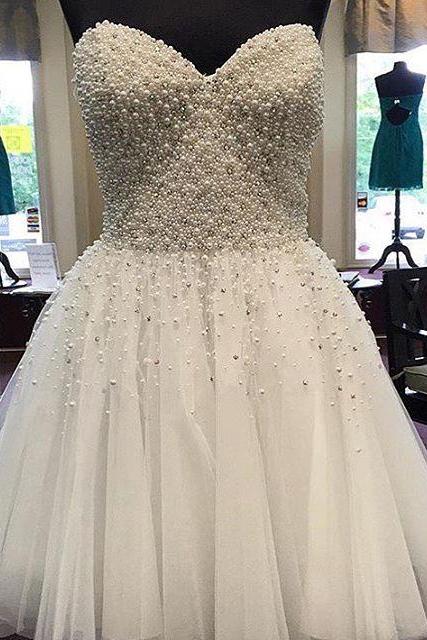 Party Dress, Pearl Beaded White Homecoming Dress Short Prom Gowns 2017 Cocktail Party Dresses