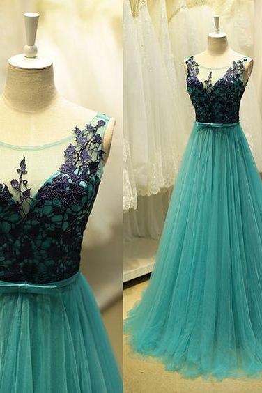 Prom Dress, Blue Prom Dresses, Prom Dresses,modest Prom Gown,tulle Prom Gown,blue Evening Dress,lace Evening Gowns,black Lace Party Gowns