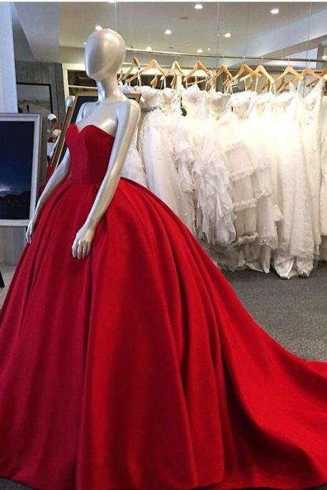 Red Sweetheart Floor Length Prom Gown Featuring Train