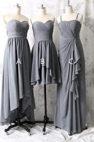 Long Bridesmaid Dress, Grey Bridesmaid Dress, Mismatched Bridesmaid Dress, Dress For Bridesmaid, Chiffon Bridesmaid Dress, Prom Dress,