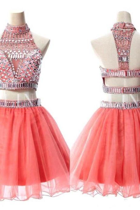 Two Piece Homecoming Dress, Gorgeous Homecoming Dress, Open Back Homecoming Dress, Sexy Prom Dress, Knee-length Homecoming Dress,
