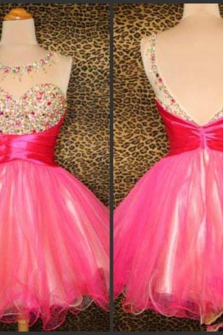 Pink Homecoming Dress, Open Back Prom Dress, Short Homecoming Dress, Round Neck Prom Dress, Junior Homecoming Dress, Homecoming Dress