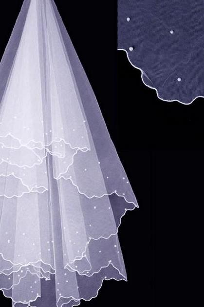 1.5m Tulle Wedding Veil with Scallop Trim and Pearl Embellishment in White or Ivory