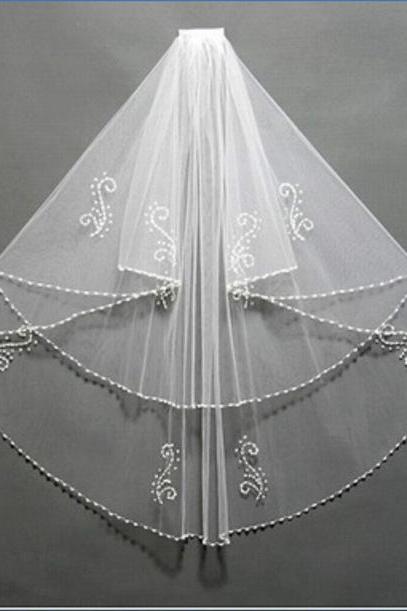cheapWedding veil simple white/Ivory Wedding Veil Wedding tiara wedding veil/bridal veil/bridal accessories/head veil/tulle veil ,2T Bridal Beads Pearls Whith Comb WEDDING VEIL