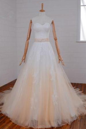2016new Custom Made Sweetheart Bridal Dressa-line Appliqued Wedding Gowns Princess Bridal Gowns Wedding Dresses