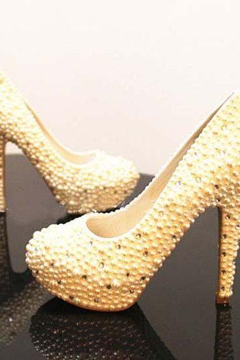 Pearl Wedding Shoes, Bridal Shoes, Bridal, Women Peep Toe Shoes Lady Evening Party Club High Heel Dress Shoes,nice Handmade Wedding Bridal Shoes