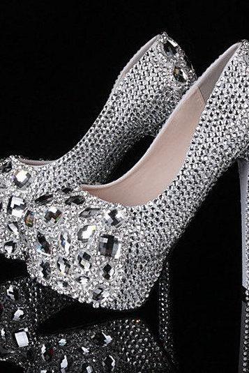 Diamond frost wedding shoes, bridal shoes, bridal, beautiful crystal high heels women pumps banquet prom shoe, Bridal Shoes, Bridal, Women Peep Toe Shoes Lady Evening Party Club High Heel Dress Shoes