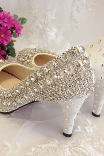 Pearl Wedding Shoes, Bridal Shoes, Bridal, Women Peep Toe Shoes Lady Evening Party Club High Heel Dress Shoes,red Bottom Crystal Wedding Shoes