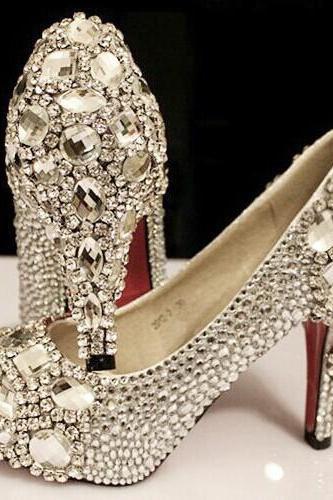Bejeweled Shoes Elegant Wedding Shoes Fashion Crystal High Heels Glittering Platform Women Pumps Banquet Prom Shoe, Bridal Shoes, Bridal, Women
