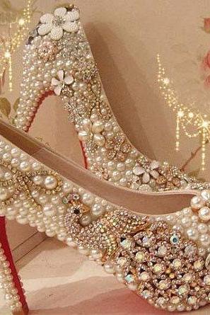 Pearl Wedding Shoes, Bridal Shoes, Bridal, Women Peep Toe Shoes Lady Evening Party Club High Heel Dress Shoes,fashion 2017 High Heel Wedding