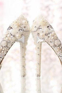 Pearl Wedding Shoes, Bridal Shoes, Bridal, Women Peep Toe Shoes Lady Evening Party Club High Heel Dress Shoes,luxuy Handmade Pearl Crystal