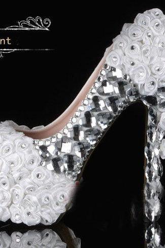 Pearl Wedding Shoes, Bridal Shoes, Bridal, Women Peep Toe Shoes Lady Evening Party Club High Heel Dress Shoes, White Lace Wedding Dress Shoes