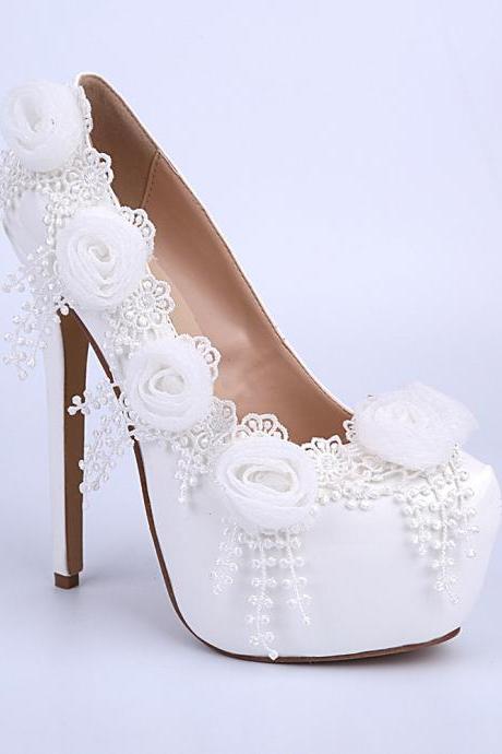 White Pearl Wedding Shoes, Bridal Shoes, Bridal, Women Peep Toe Shoes Lady Evening Party Club High Heel Dress Shoes，