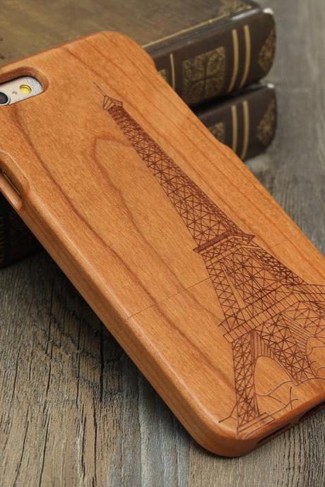 Luxury Natural Wood Wooden Bamboo Hard Cover Phone Case For Apple Iphone 6/6s/Plus, Iron Tower