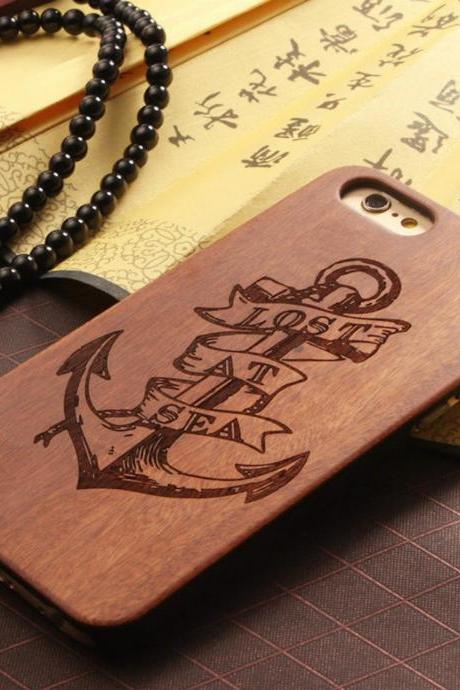 Luxury Natural Wood Wooden Bamboo Hard Cover Phone Case For Apple Iphone 6/6s/Plus, Anchor