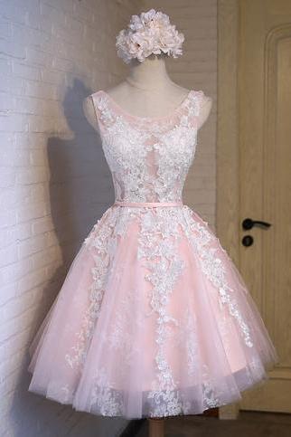 Pink Homecoming Dress,cute Homecoming Dress,scoop Lace Up Homecoming Dress, Junior Homecoming Dress With Appliques,graduation Dress , Homecoming