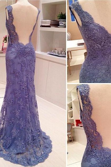 Purple Prom Dress, Lace Prom Dress, Backless Prom Dress, Long Prom Dress, Party Prom Dress, Long Evening Dress,