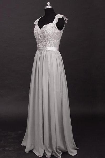 Long Bridesmaid Dress, Grey Bridesmaid Dress, Lace Bridesmaid Dress, Modest Bridesmaid Dress, Bridesmaid Dress