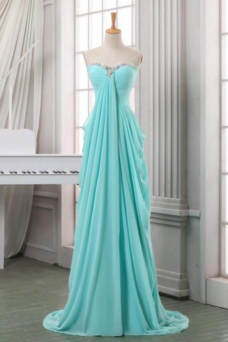 Long Pleated Chiffon Prom Dress,a Line Sweeetheart Prom Dress,baby Blue Chiffon Long Prom Dresses,formal Evening Dress,long Homecoming Dress
