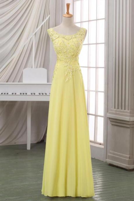 2016 Yellow Lace Evening Dress,lace Appliqued V Back Evening Dress/prom Dress,yellow Maxi Dress,yellow Lace Pageant Dress.