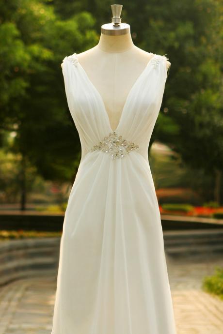 Sexy Backless Sweetheart white Beaded Long prom dress Graduation gown