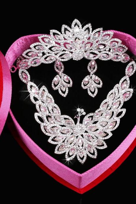 wedding jewelry ,Wedding three-piece, earrings, necklaces, crown ,Diamond jewelry,Flash jewelryedd,Dress in 2016, the new bride necklace crown wedding dinner jewelry accessories
