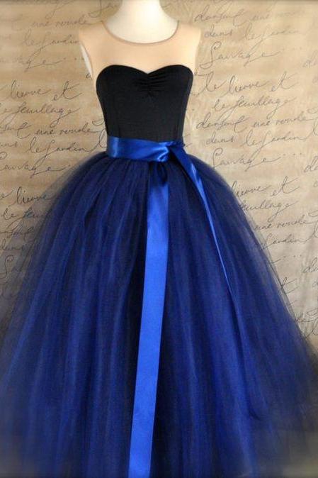 Navy Tulle Lined With Black Bridal Satin Woman Dress, Backless Homecoming Dress,party Dress,full Length Navy Tulle Dress, Lovely Prom Homecoming