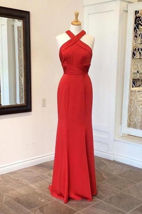 Prom Gownred Halter Fitted Prom Gown, Evening Dress ,homecoming Dress Cut Out Back Long Party Dress
