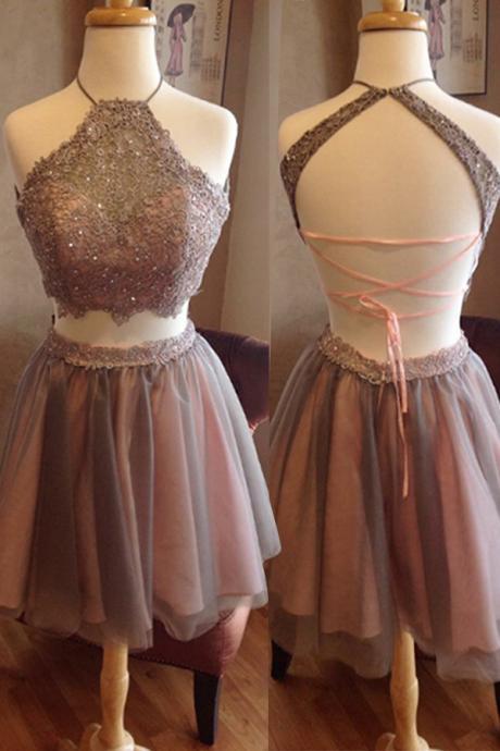 Tshort Homecoming Dress,two Pieces Homecoming Dress,open Back Homecoming Dress, High Neck Homecoming Dress,graduation Dress , Homecoming Dress