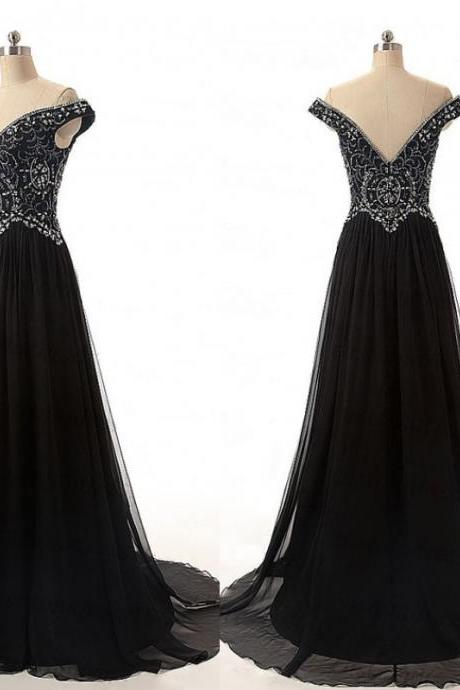 Charming Prom Dress,charming Prom Dress,off Shoulder Prom Dress,black Evening Dress,beading Evening Gown