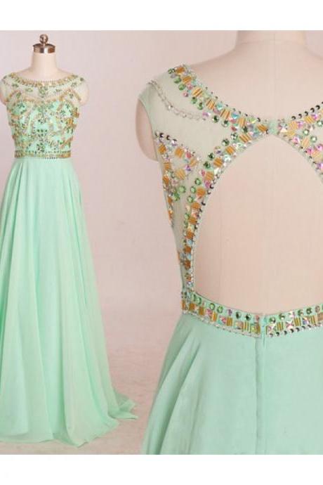 Mint Prom Dresses,backless Prom Dress,beading Prom Dress,open Back Prom Dress,chiffon Prom Dress,beading Evening Gowns,2017 Prom Gowns For Teens