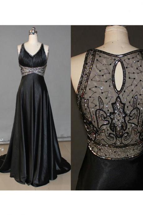 Black Prom Dresses,backless Prom Dress,organza Prom Dress,simple Prom Dresses,2017 Formal Gown,v Neck Evening Gowns,modest Party Dress,prom Gown