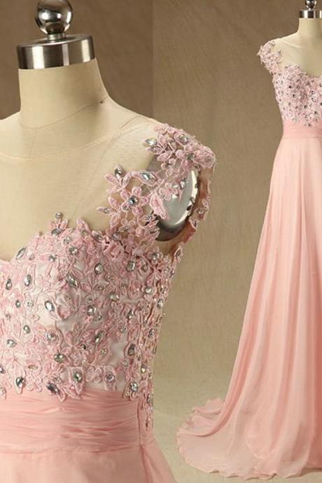 Blush Pink Prom Dresses,a-line Prom Dress,lace Prom Dress,simple Prom Dress,chiffon Prom Dress,simple Evening Gowns, Party Dress,elegant Prom