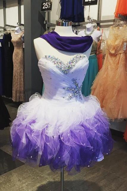 Homecoming Dress,beaded Sweetheart Organza Ruffles Ombre Prom Dress Short 2017 Sexy Homecoming Dress