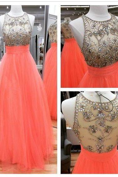 Charming Prom Dress,o-neck Prom Dress,tulle Prom Dress,beading Prom Dress,a-line Evening Dress