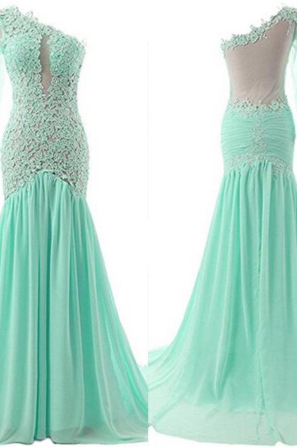 Women's One Shoulder Prom Dress Sexy Mermaid Evening Dress Chiffon Party Gown With Lace Appliques
