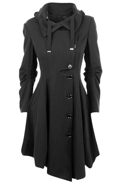  Women Jacket ,Women Coat,Asymmetrical Hem Women Trench Coat Black Outerwear