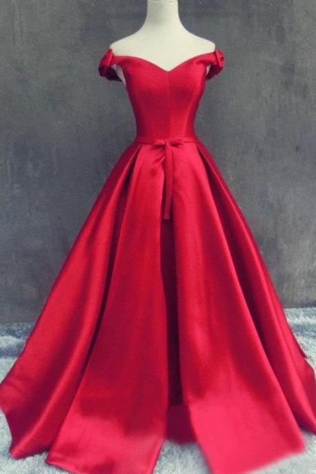 Elegant Off-the-shoulder Satin Prom Dress With Lace Up Back, Red Long Prom Dress, Formal Dresses, Sweet 16 Dress, Prom Dress