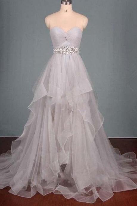 Charming Sweetheart Prom Dress, Tulle Ball Gown, Long Prom Dress, A-line Prom Gown, Dreaming Sweetheart Tulle Ruched Dress With Beading And